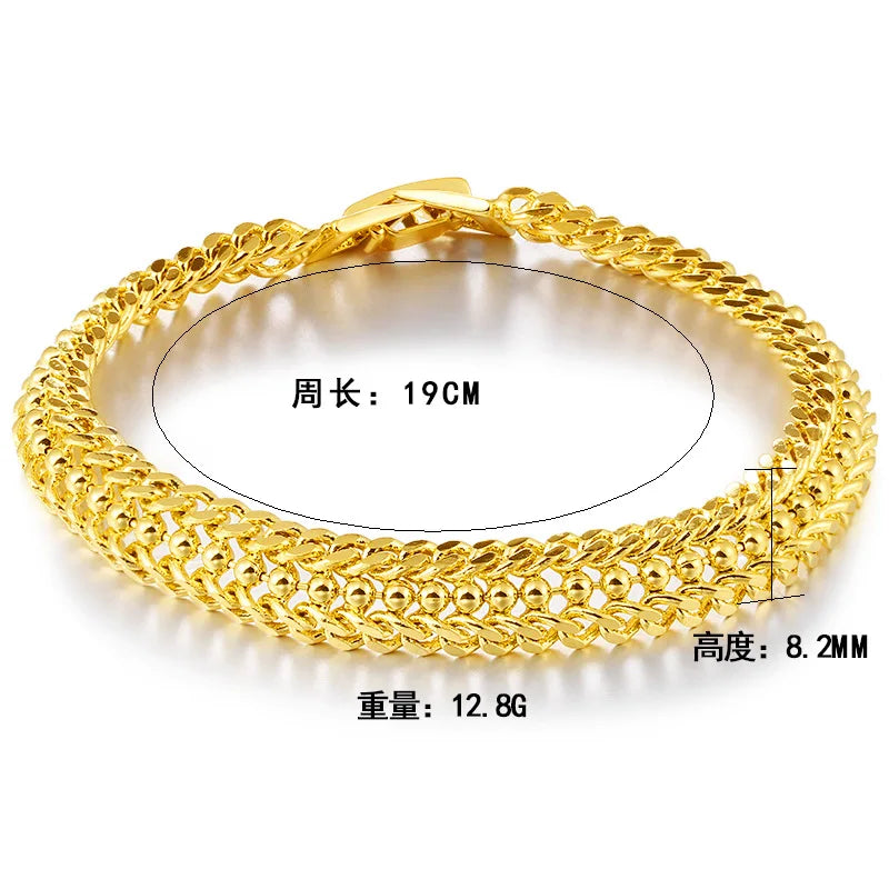 24K Chain Bracelet for Men Vintage Hook Bangle Jewelry
