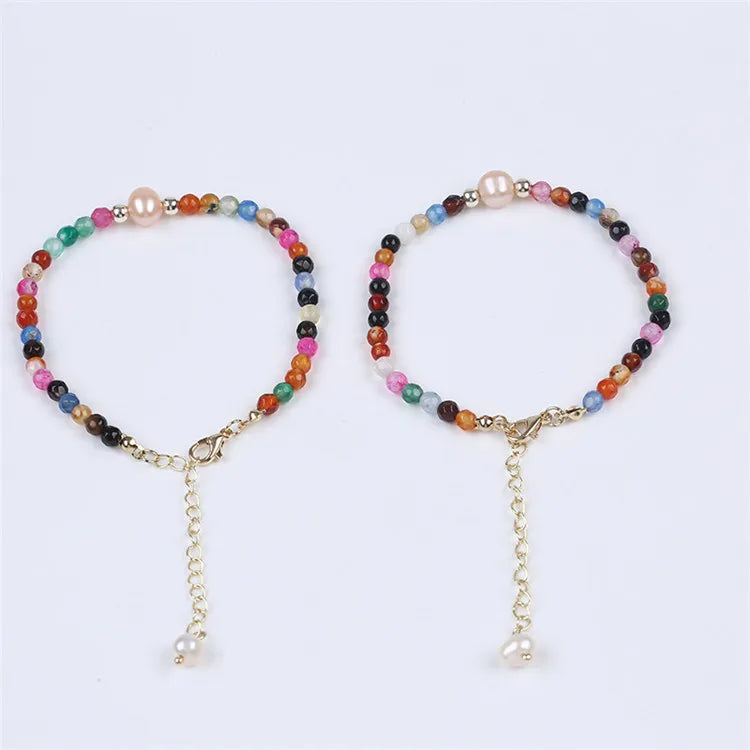 4mm Gemstone Natural Stone Bracelet With Freshwater Pearl Charm