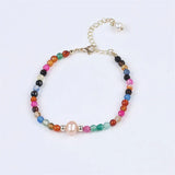4mm Gemstone Natural Stone Bracelet With Freshwater Pearl Charm