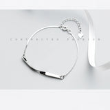 925 Silver Geometry Bar Bracelets for Women, Adjustable Chain