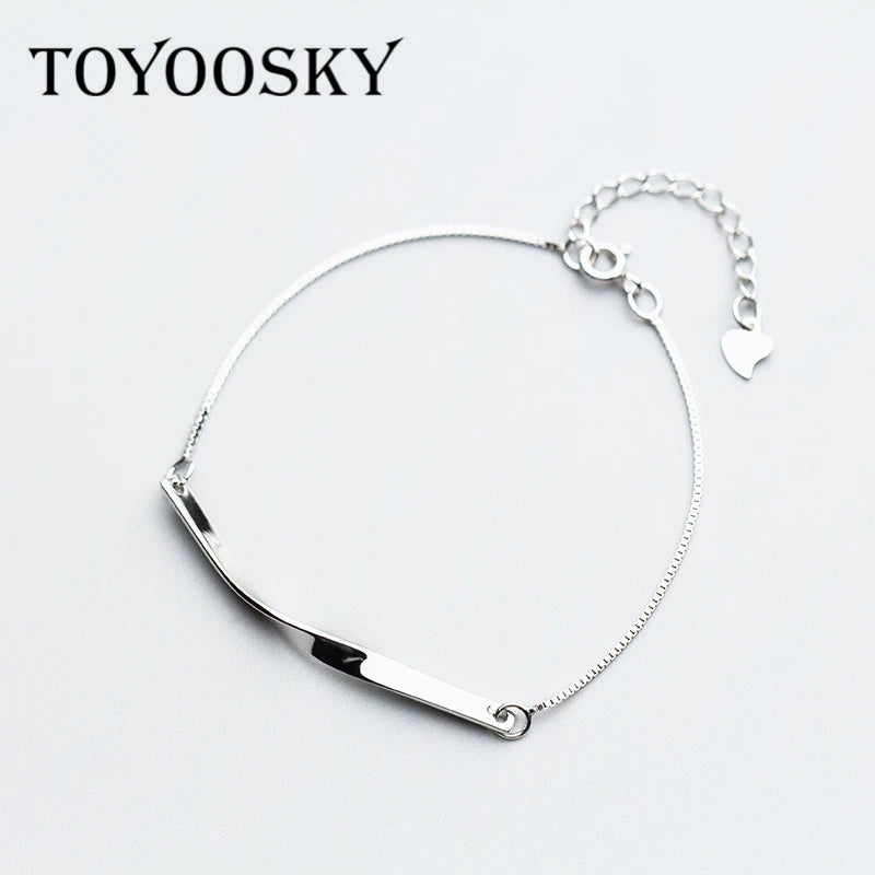 925 Silver Geometry Bar Bracelets for Women, Adjustable Chain