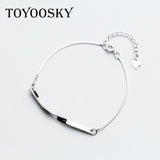 925 Silver Geometry Bar Bracelets for Women, Adjustable Chain