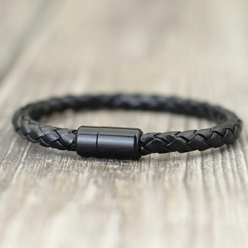 Men's Magnetic Braided Leather Bracelet Armband Wrap Jewelry