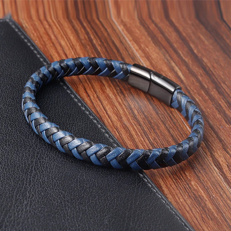 Stainless Steel Leather Men's Bracelet Birthday Party Gift
