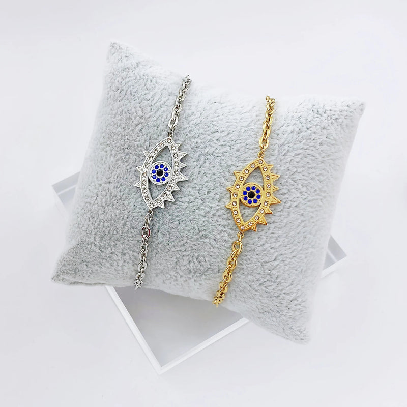 Evil Eye Bracelet Silver Charm Link Chain Adjustable Bracelet Crystal Jewelry
