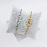 Evil Eye Bracelet Silver Charm Link Chain Adjustable Bracelet Crystal Jewelry