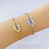 Evil Eye Bracelet Silver Charm Link Chain Adjustable Bracelet Crystal Jewelry