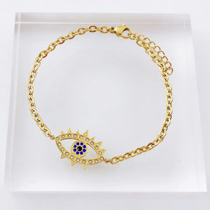Evil Eye Bracelet Silver Charm Link Chain Adjustable Bracelet Crystal Jewelry