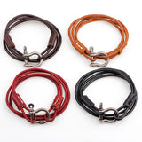 Layered Leather Bracelets with Carabiner Detail