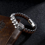 Stainless Steel Chain Leather Bracelet for Men