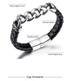 Stainless Steel Chain Leather Bracelet for Men