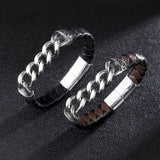 Stainless Steel Chain Leather Bracelet for Men