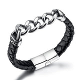 Stainless Steel Chain Leather Bracelet for Men