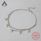 Double Layer Sterling Silver Anklet for Women Foot Chain Bracelet