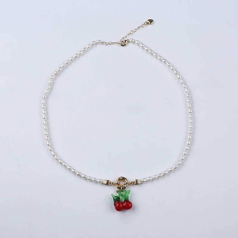 Cherry Rice Pearl Necklace 4-4.5mm for Women