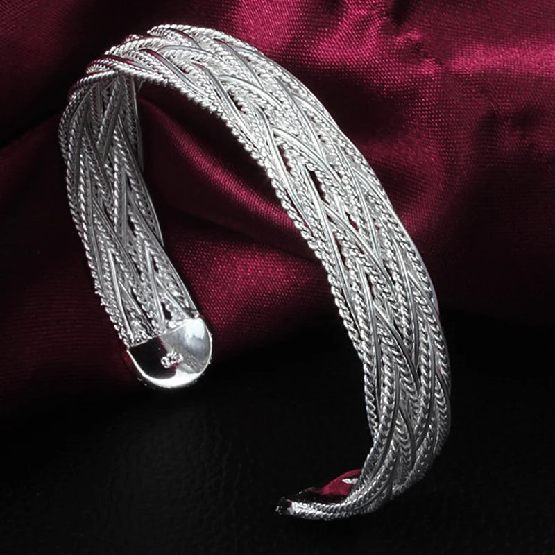 925 Silver Twisted Web Cuff Bangles for Women Punk Jewelry