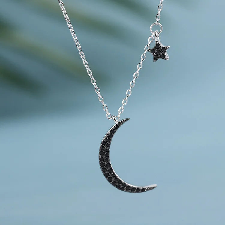 Sparkling Zircon Moon Pendant 925 Silver Women Choker Necklace