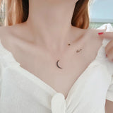Sparkling Zircon Moon Pendant 925 Silver Women Choker Necklace