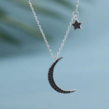 Sparkling Zircon Moon Pendant 925 Silver Women Choker Necklace