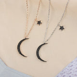 Sparkling Zircon Moon Pendant 925 Silver Women Choker Necklace