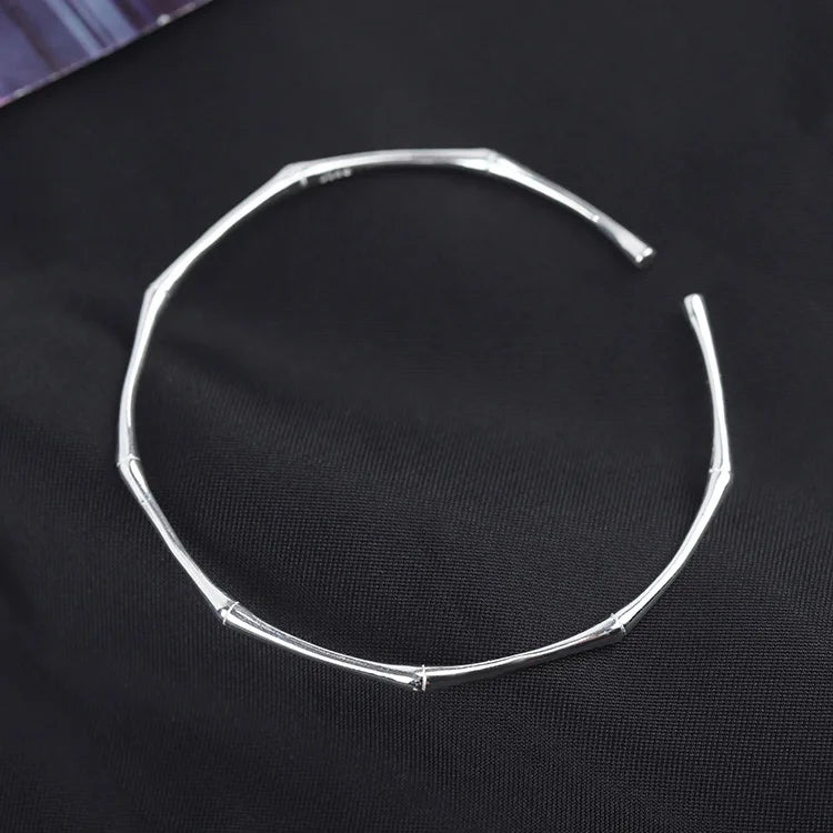 925 Sterling Silver Women Cuff Bracelet Bamboo Shape