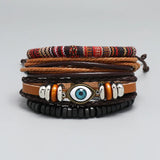 Multi-layer Cowhide Bracelet Set Retro Braided Boho Style