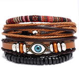 Multi-layer Cowhide Bracelet Set Retro Braided Boho Style