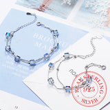 Double Layer Square Candy Crystal Bracelet 925 Silver Hand Jewelry
