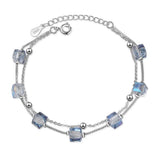 Double Layer Square Candy Crystal Bracelet 925 Silver Hand Jewelry