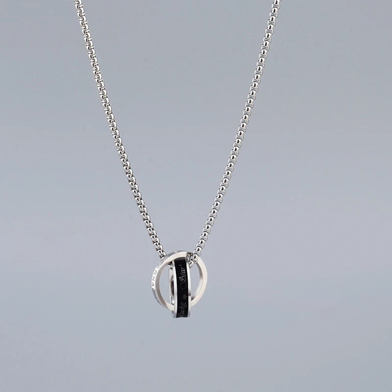 Double Ring Titanium Steel Necklace for Men Women Letter Hip Hop Personality