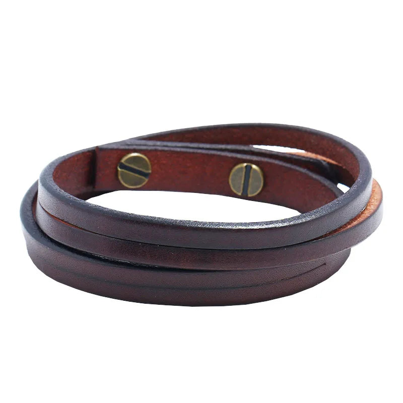 Double-deck Leather Bracelets For Men Punk Wristband Cuff Jewelry