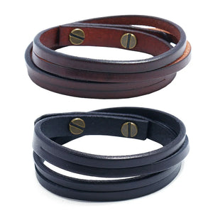 Double-deck Leather Bracelets For Men Punk Wristband Cuff Jewelry