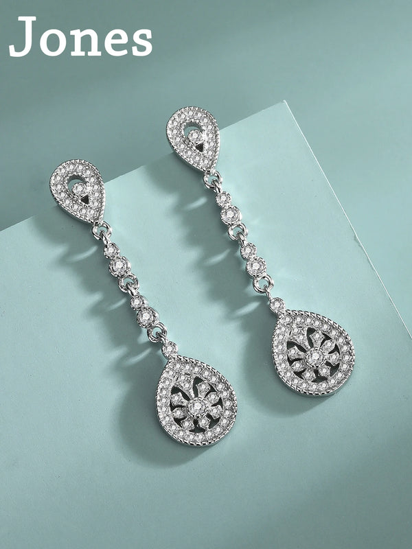 Long Tassel Earrings S925 Sterling Silver with Micro-Encrusted Zirconia