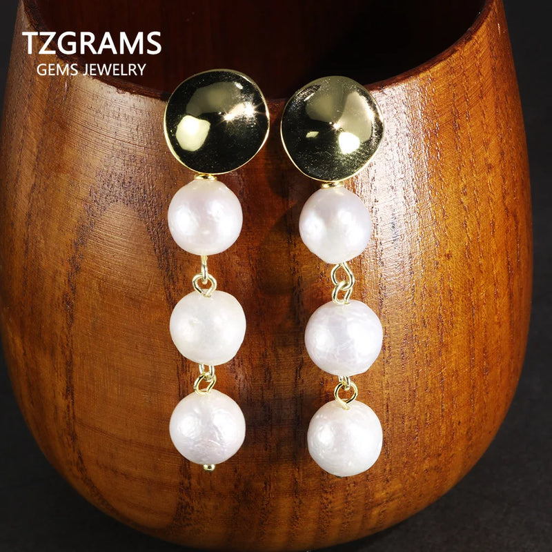 Baroque Pearl Drop Earrings 925 Sterling Silver Jewelry