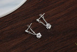 925 Silver Cube Zircon Tassel Drop Earrings for Women