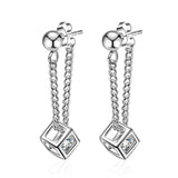 925 Silver Cube Zircon Tassel Drop Earrings for Women