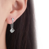 925 Silver Cube Zircon Tassel Drop Earrings for Women