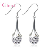 925 Silver Drill Ball Hook Earring Necklace Set Rhinestone Disco Ball Jewelry