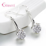 925 Silver Drill Ball Hook Earring Necklace Set Rhinestone Disco Ball Jewelry