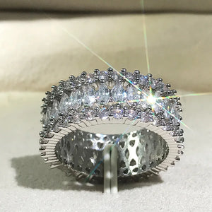 925 Silver CZ Zircon Crystal Ring Wedding Engagement Bague Femme