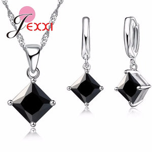 Crystal Necklace Set 925 Sterling Silver Wedding Bridal Jewelry