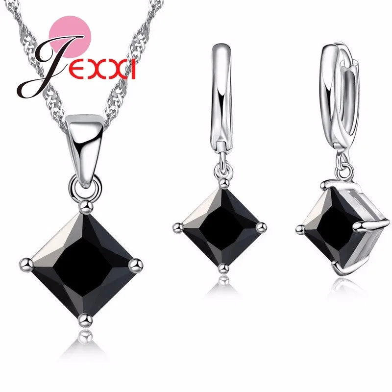 Crystal Necklace Set 925 Sterling Silver Wedding Bridal Jewelry
