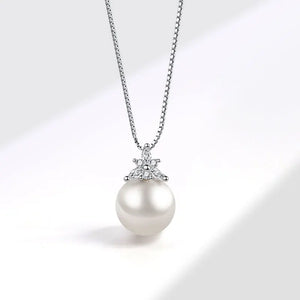 Zircon Flower Pearl Necklace 925 Silver Chain