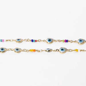 Gold Evil Eye Pendant Necklace with Crystal Pearls Beads