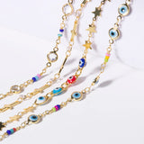 Gold Evil Eye Pendant Necklace with Crystal Pearls Beads