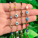 Gold Evil Eye Pendant Necklace with Crystal Pearls Beads