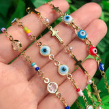 Gold Evil Eye Pendant Necklace with Crystal Pearls Beads