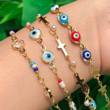 Gold Evil Eye Pendant Necklace with Crystal Pearls Beads