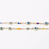 Gold Evil Eye Pendant Necklace with Crystal Pearls Beads