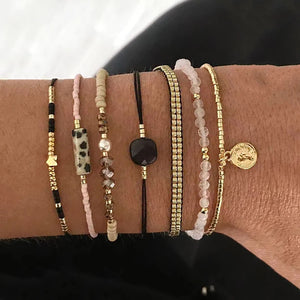 Silver Glass Beads Bracelet with Spotted Stone Crystal Bead Decoration